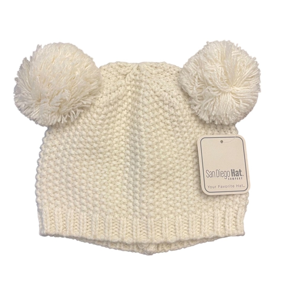 San Diego Hat Beanie Kids 5-7 Cream Wintercore Double Pom Pom Bear Ears Knit